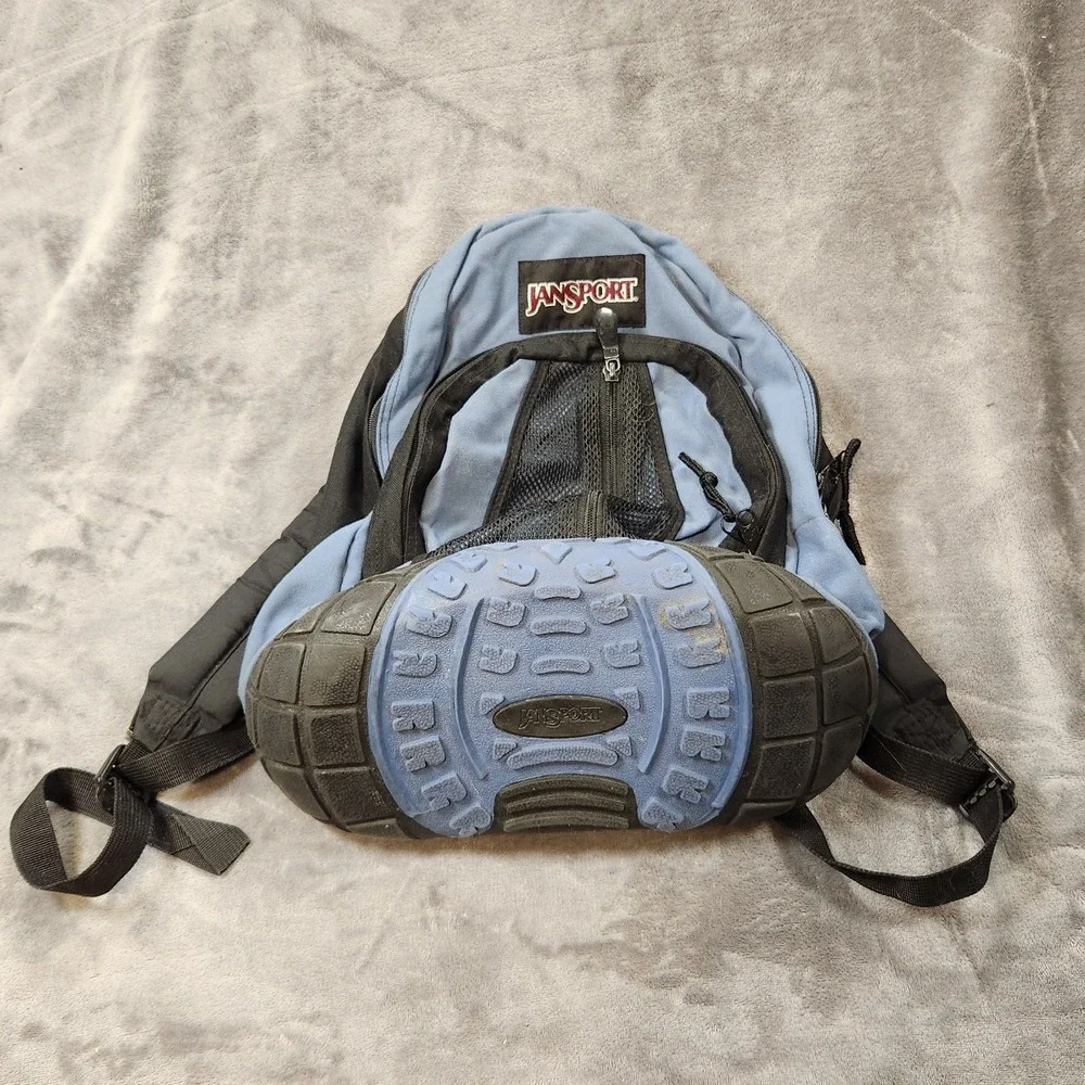 Jansport Backpack Thick Rubber Tire Bottom Blue Bookbag Vintage 90s Y2K